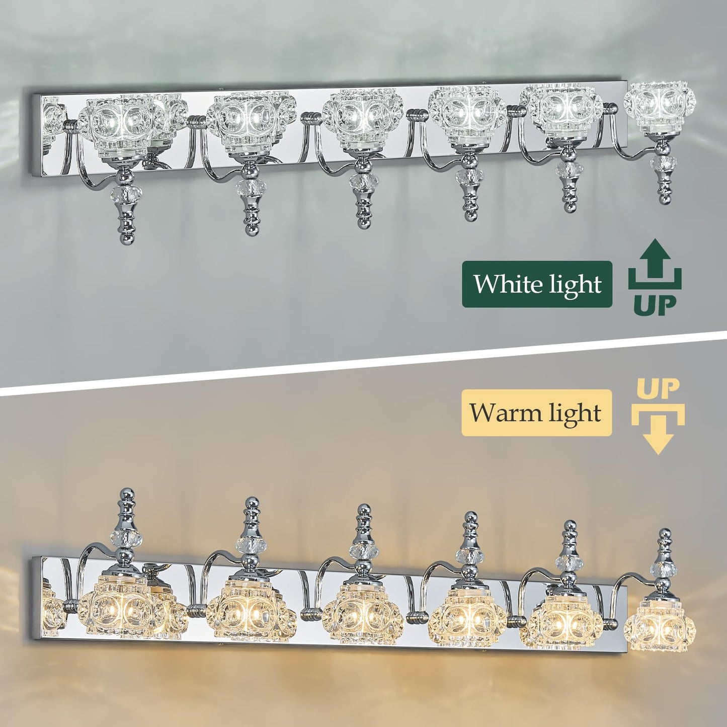 Lbsqj Modern Glass Crystal Vanity Light - Vintage Bathroom Lighting Fixtures Over Mirror  6 Light Vanity Lights G9 Bulb (43.3 Inch  Chrome)