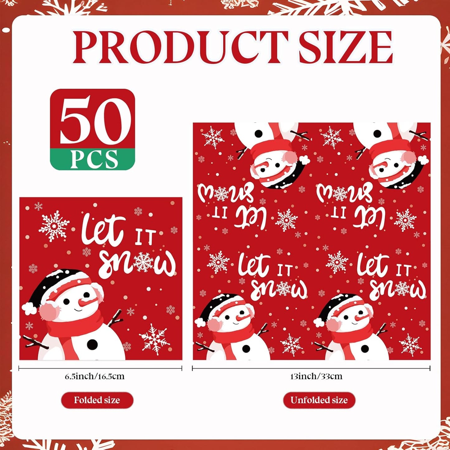 50PCS Christmas Snowman Paper Napkins - Let it Snow Luncheon Napkins Winter Disposable Dessert Dinner Hand Napkins for Christmas Winter Birthday Party Supplies