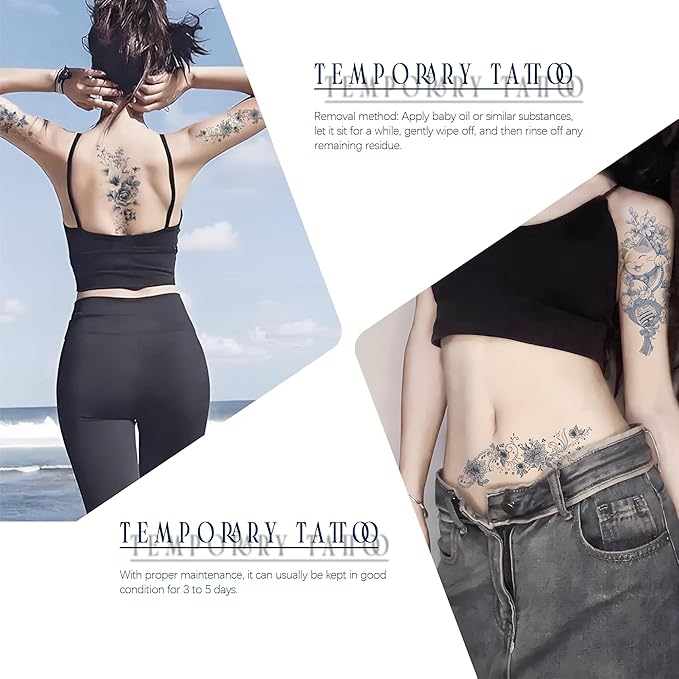 Women's Artistic Temporary Tattoos | Featuring Floral, Jellyfish, Elephant & Dragon-Head Patterns, Safe & Non-Toxic, Suitable for Daily Life, Parties & Travel (Sea Blue)
