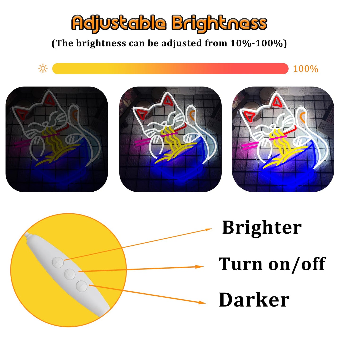 Fortune Cat Ramen Neon Sign  Dimmable Japanese Lucky Cat Noodle Led Neon Sign For Wall Decor  Usb Powered For Restaurant Bar Party Bedroom Birthday Gifts(15.7 * 12.7In)