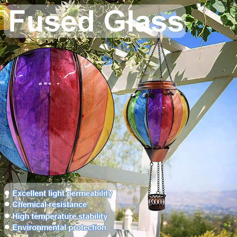 teyigarden Hot Air Balloon Solar Lantern, Flickering Flame, 18in H, Glass, Outdoor Waterproof, Colorful-A