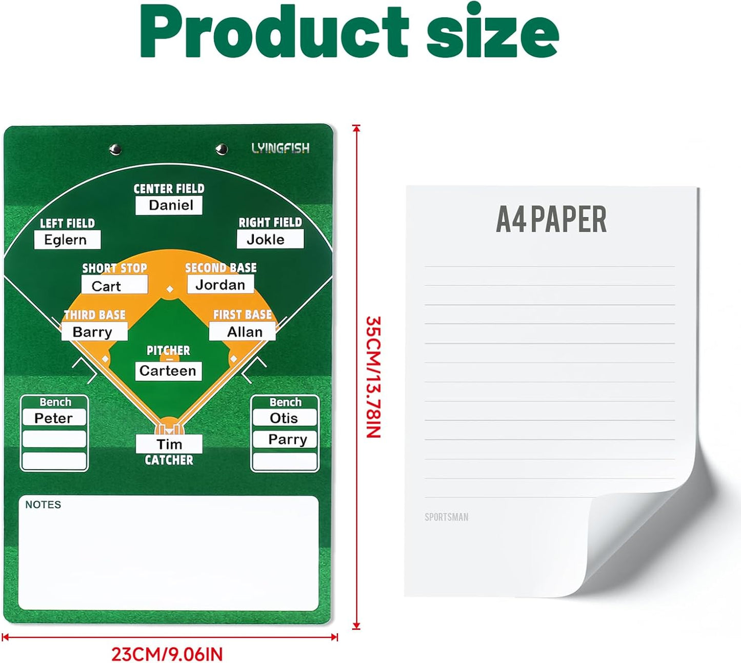 Dry Erase Coaches Clipboard， Reuse Baseball Dry Erase Coaching Board Double-Sided Baseball White Board for Coaches Writable and Erasable Coaching Board (Baseball)