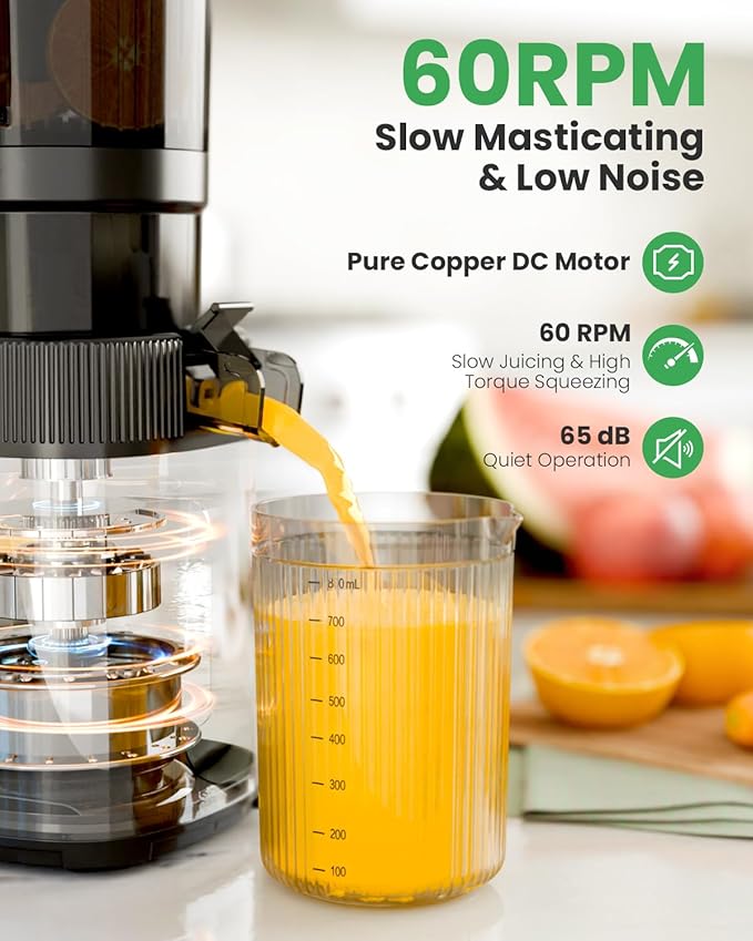 Kismile Cold Press Juicer, Juicer Machines Vegetable and Fruit, 4.35" Wide Feed Chute, Slow Masticating Juice Maker with Reverse Function, Electric Juicers Easy to Clean, Stainless Steel Juicer