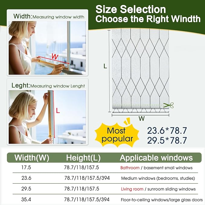 Windimiley Window Privacy Film Stained Glass Static Clings, Bathroom Frosted Leaded Decorative Window Stickers, UV Heat Blocking Opaque Removable for Home Door Coverings (35.4 x 118.1in,Pure)