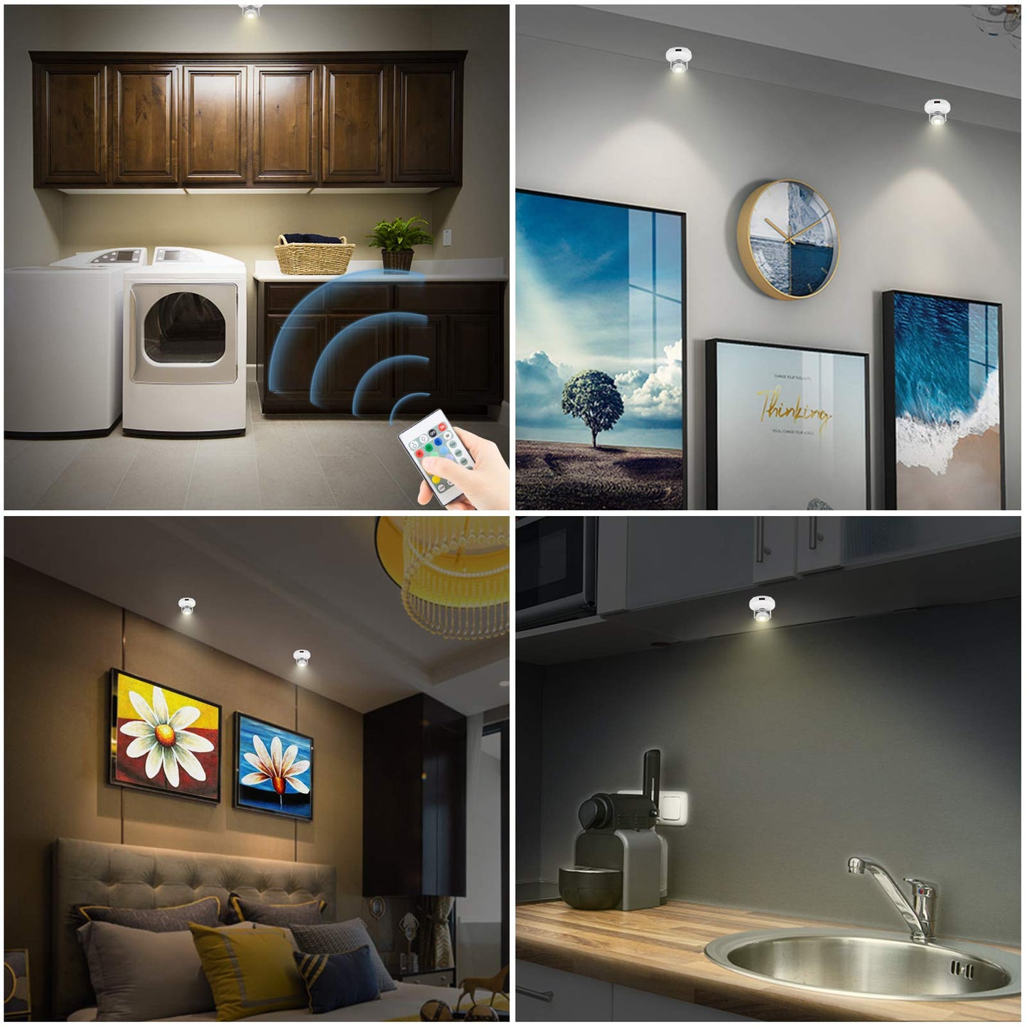 Luxsway Led Spotlights - Dimmable Accent Light With Rotatable Head, 12 Color Changing, Battery Operated, White & Silver Head