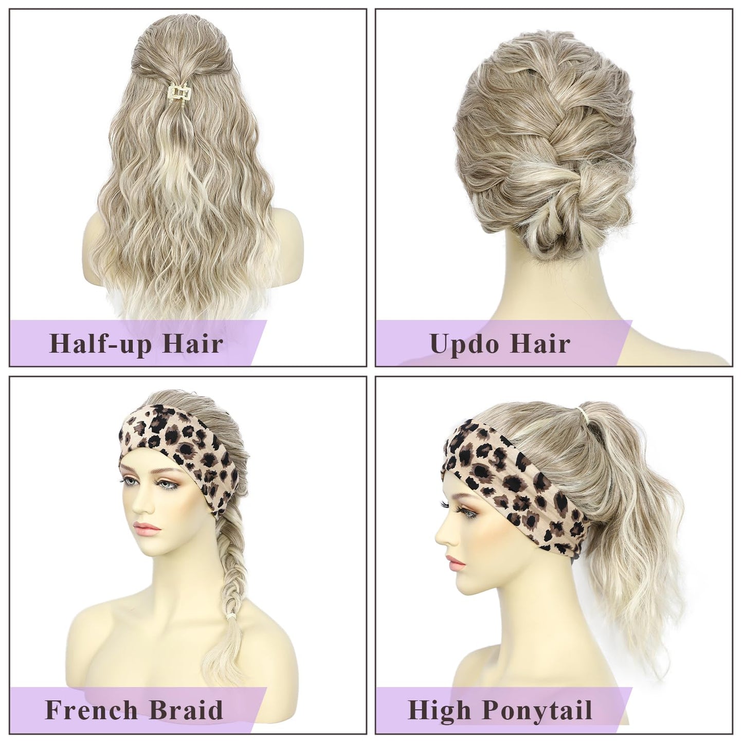 SAPPHIREWIGS Headband Wig for Women Body Wave Synthetic Headband Wig Highlight Brown with Tips Glueless Heat Resistant Fiber Nat