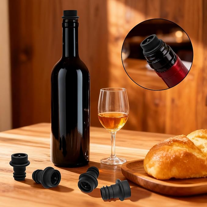 12-Pack Wine Vacuum Stoppers, Reusable Silicone Wine Saver Preserver, Air Seal to Keep Wine Fresh, Universal Black Bottle Sealer Set for Red & White Wine