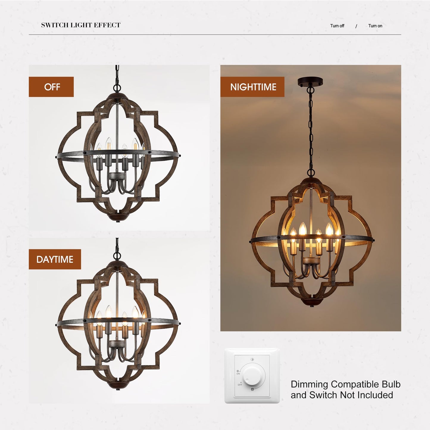 Tacdandm 6-Light Wood Farmhouse Chandelier For Dining Room 23 Vintage Rustic Pendant Light Fixtures Lighting For Hallway Entryway Foyer Kitchen Living Room