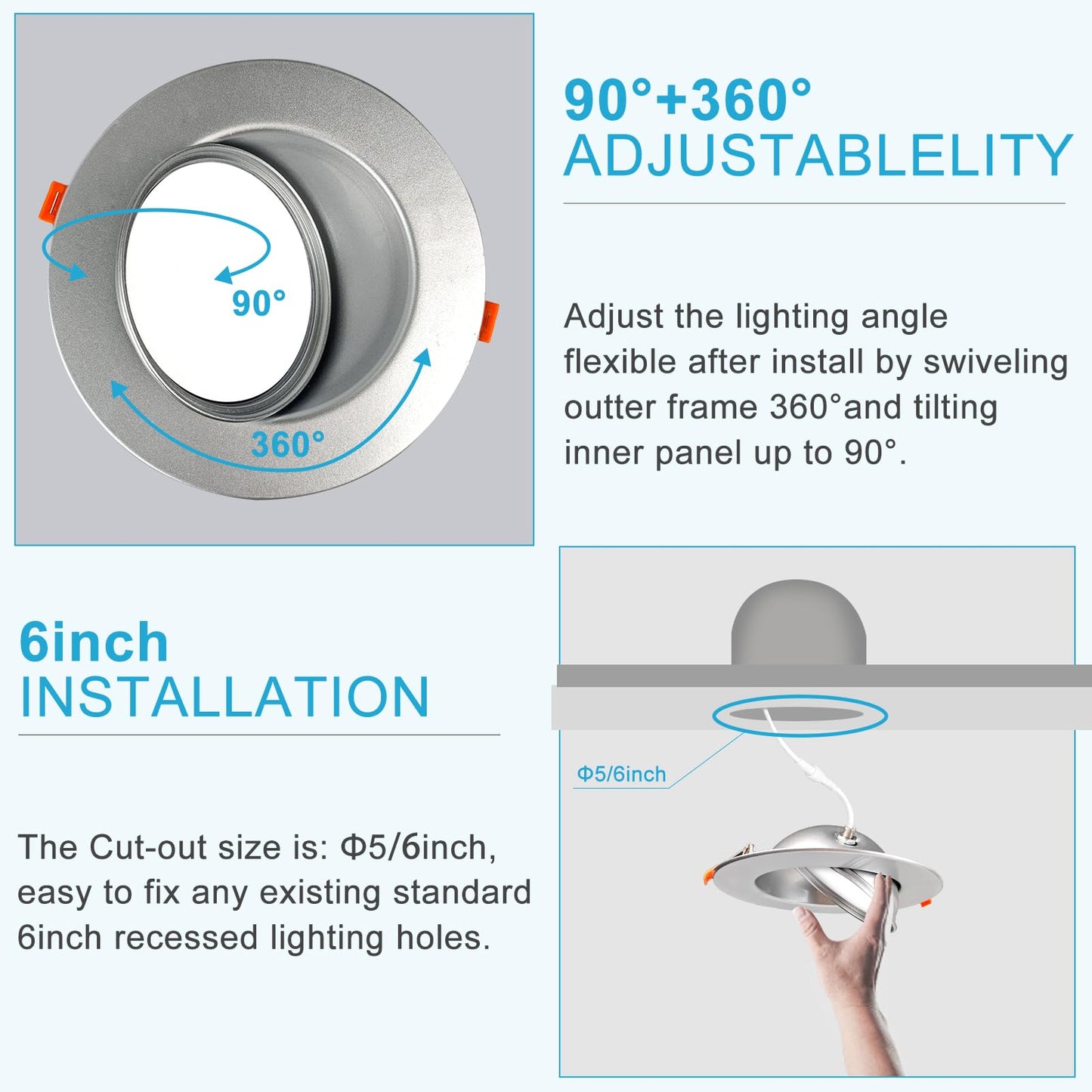 Lightdot 12 Pack 6 Inch Led Gimbal Recessed Lighting  360+90 Adjustable  3Cct Selectable & Dimmable (5%-100%)  1300Lm Ultra Bright Canless Downlight  Etl/Fcc Certified For Living Room/Kitchen-Silver