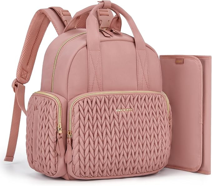 mommore Diaper Bag Small Diaper Backpack Stylish Baby Travel Backpacks with Insulated Pockets, Changing Pad, Stroller Straps