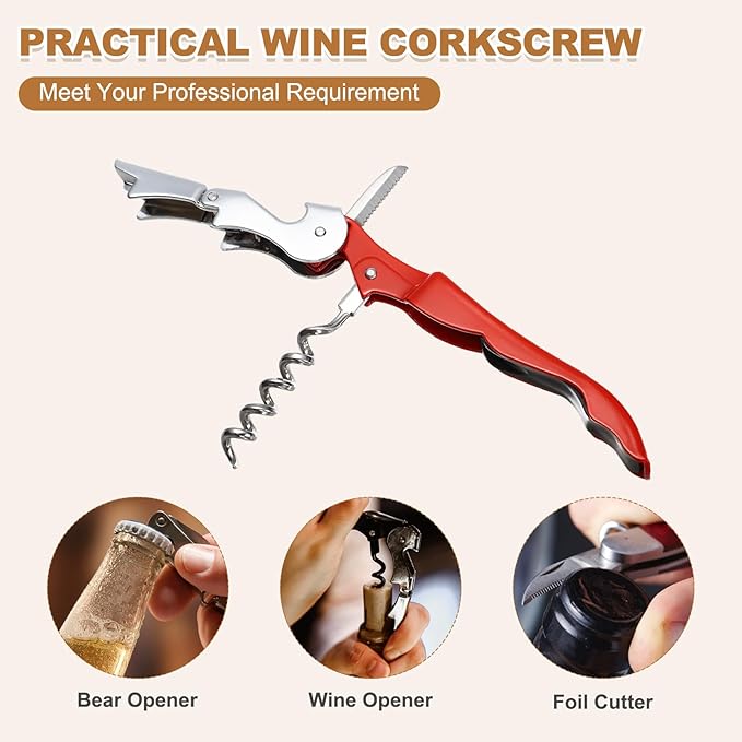 uxcell 2 Pcs 4.8" Stainless Steel Wine Opener, Waiter Corkscrew Professional Wine Key Bottle Opener with Double Hinged Foil Cutter for Bar Servers Waiter Bartender and Home, Red