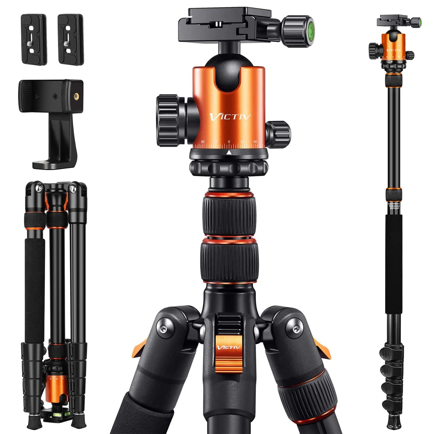 82" Tall Camera Tripod Heavy Duty, Victiv Aluminum DSLR Tripod Monopod for Photography Travel, Professional Camera Stand for Spotting Scope Telescope Binocular