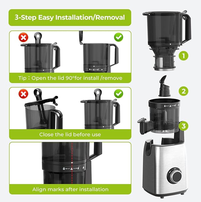 Cold Press Juicer, 5.4" Extra Wide Feed Chute Juicer Machines for Whole Vegetables & Fruits, 98% High Juice Yield, Easy Clean & Install, Compact Slow Masticating Juicer with 300W, Grey