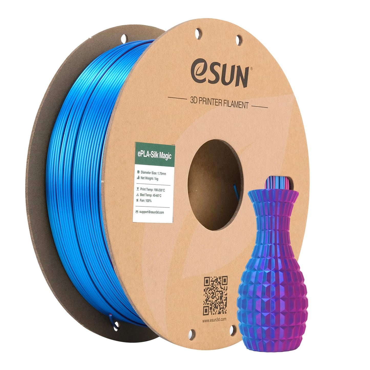 eSUN Silk Magic PLA Filament 1.75mm, Shiny Silk Dual Color Co Extrusion 3D Printer Filament, 1KG (2.2 LBS) Spool 3D Printing Col