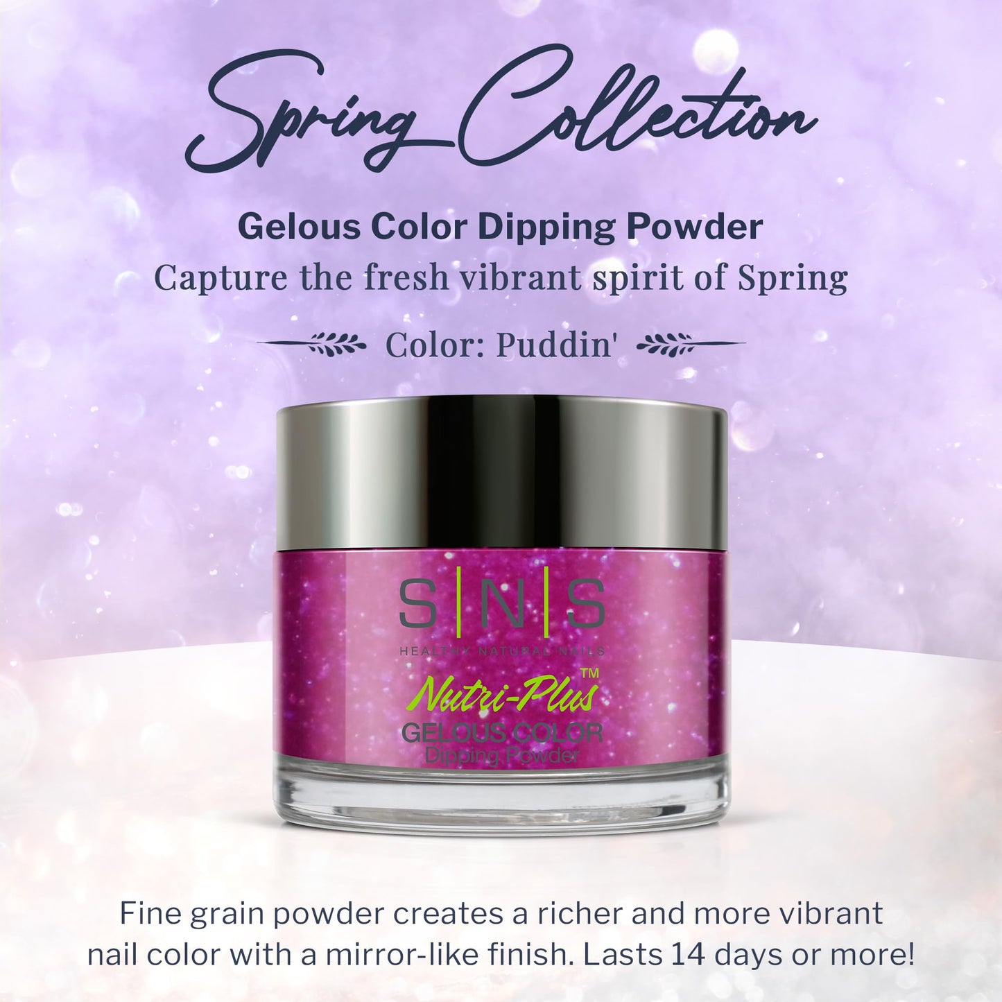 SNS Nail Dip Powder, Gelous Color Dipping Powder - Puddin' (Purple/Magenta, Shimmer) - Long-Lasting Dip Nail Color Lasts 14 Days