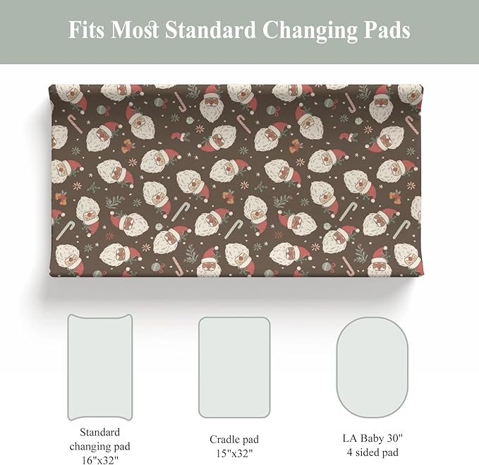 Retro Christmas Santa Claus Baby Changing Pad Covers for Boy Girl Cute Santa Candy Stockings Fir Fitted Changing Table Cover Mats Winter Holiday Festive Soft Diaper Change Table Cover Sheets 32''×16''