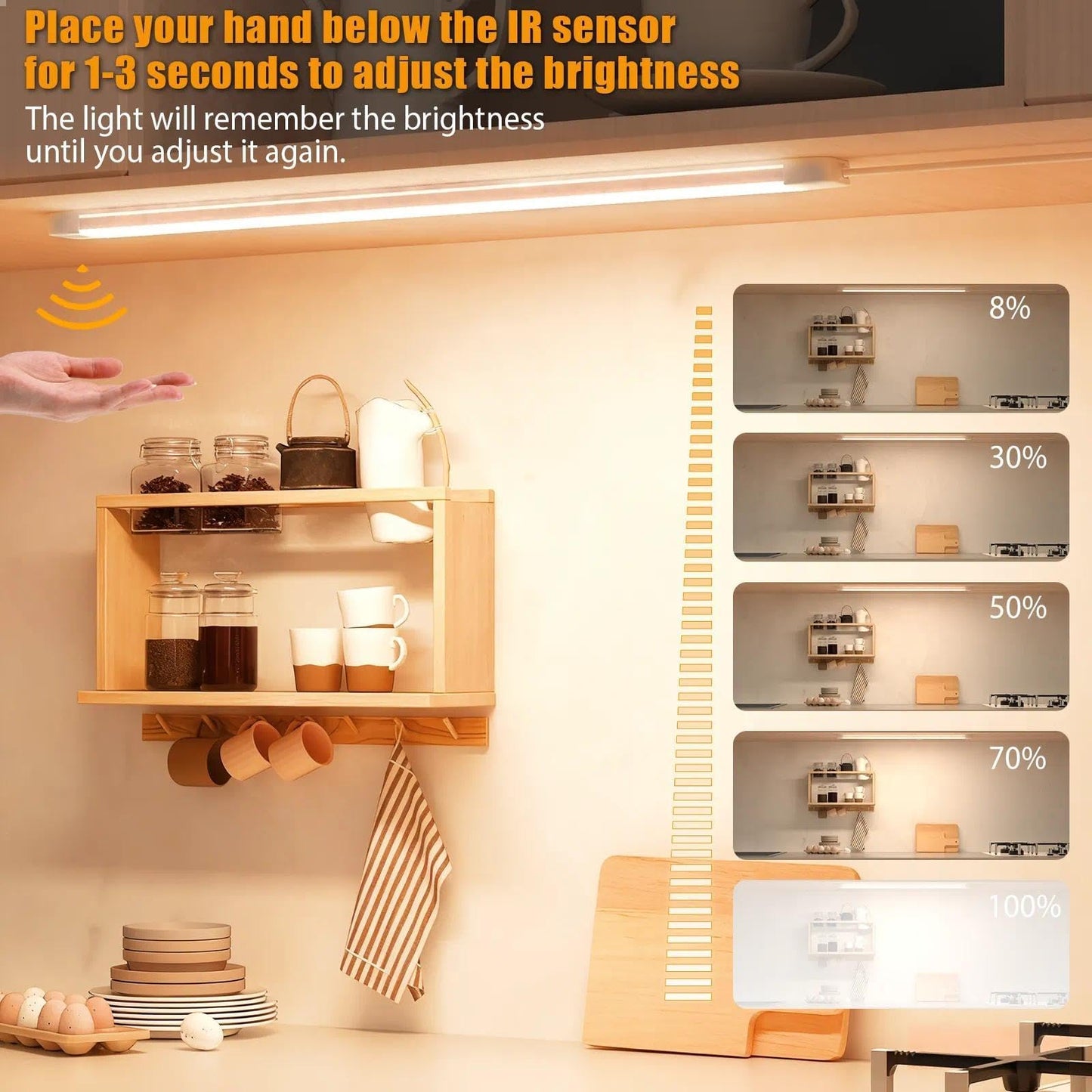 Myplus 16 Inch Under Cabinet Lights With Hand Wave  Under Counter Lighting 3000K Warm White Dimmable Plug And Play Led Lights For Kitchen Cabinet  Cupboard  Closet  Desk