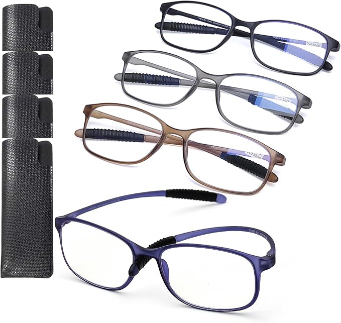 AQWANO 4 Pack Flexible Computer Reading Glasses Men Women Blue Light Blocking, Lightweight TR90 Frame Readers Glasses Anti...