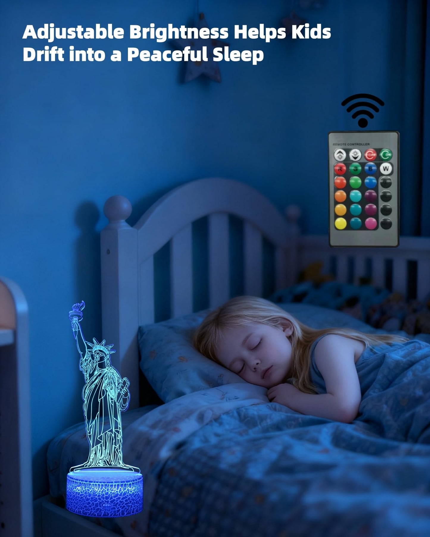 Kenmaca 3D Illusion Lamp - Statue of Liberty Night Light, 16 Colors, Dimmable, Touch & Remote Control, Model LKNW316