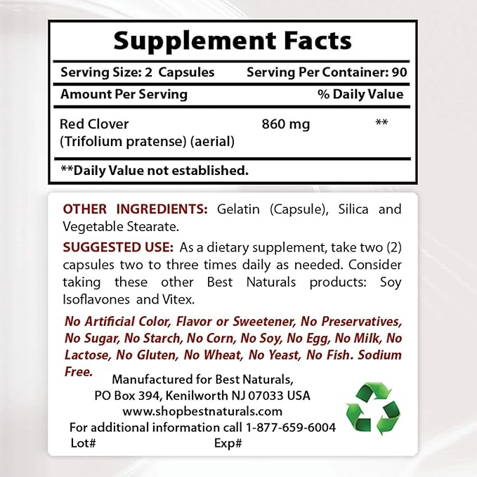 Best Naturals Red Clover 430 mg & MK-7 Vitamin K2 100 mcg