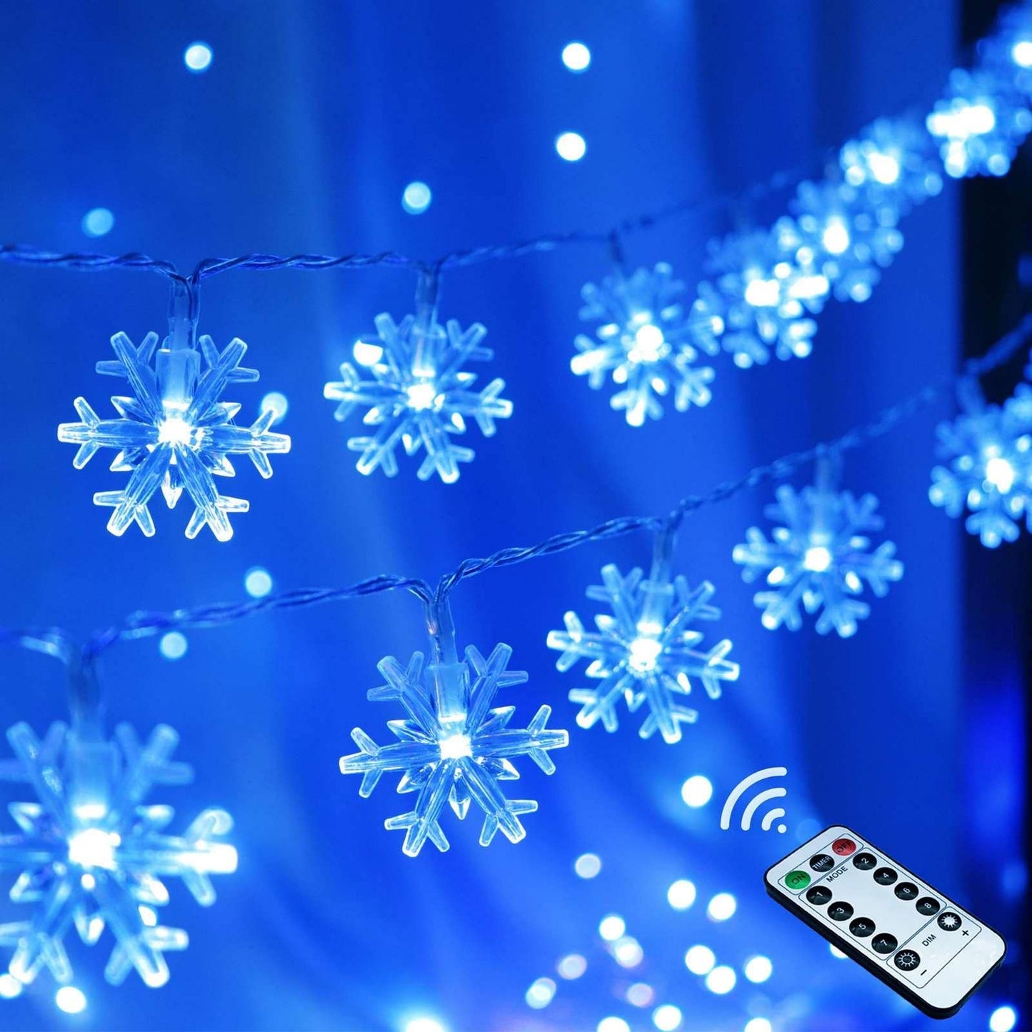 Runleo Christmas Snowflake String Lights, 20 FT, 40 LED, Battery Operated, Blue, 8 Modes, Indoor/Outdoor, Model 0202001
