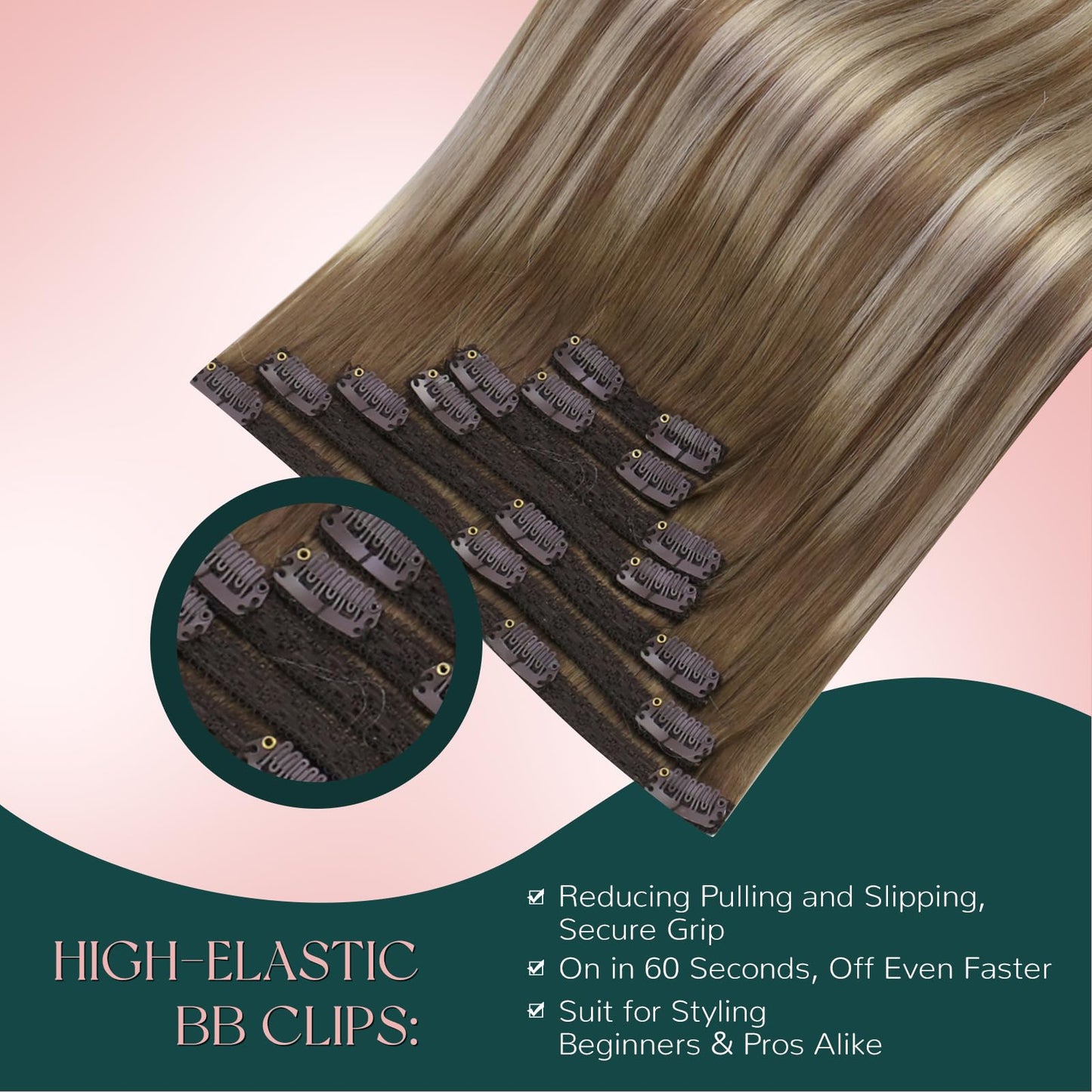 Easyouth 22 Inch Clip in Extensions Real Human Hair Brown Balayage Clip in Human Hair Extensions Chestnut Brown Balayage Platinu