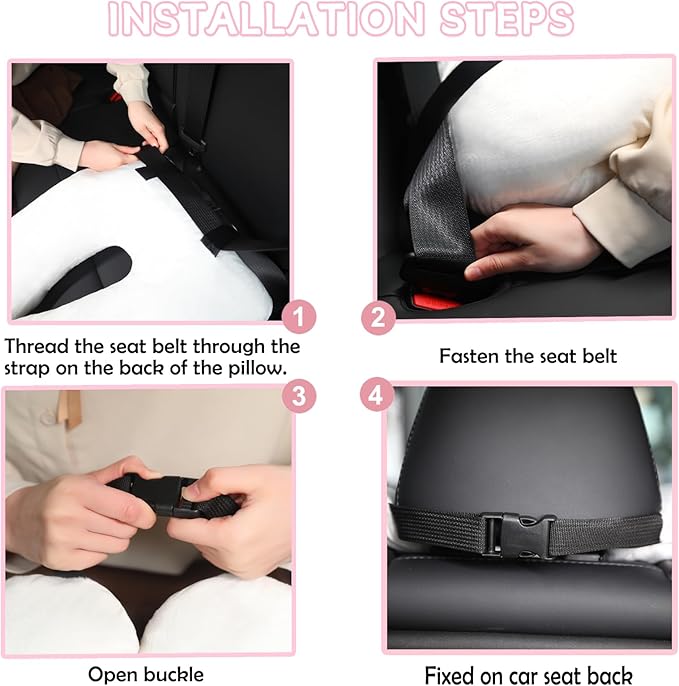 Kids Travel Pillow for Car Seat with Hand Muff, Cartoon Neck & Headrest Seat Belt Pillow for Car Road Trips Long-Distance Travel Sleeping Pillow for Adults and Children, Light Purple
