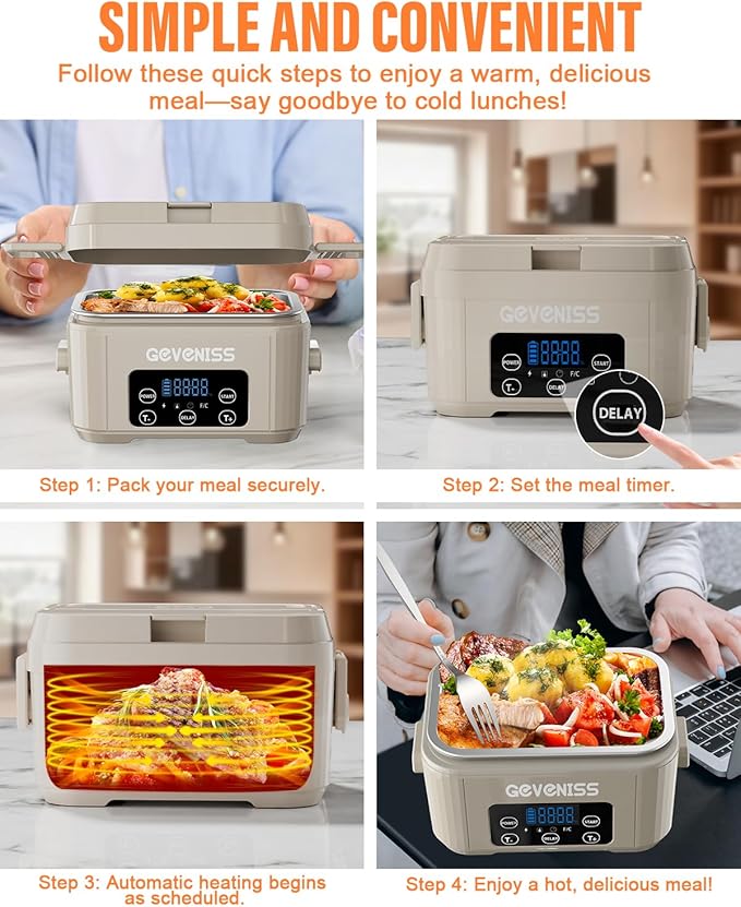Cordless Electric Lunch Box for Adults – Heated Lunch Box with 1100ML SS Container, Battery-Powered Food Warmer with Leakproof Lid, Fast Heating Up to 220°F for Office, Car, Travel