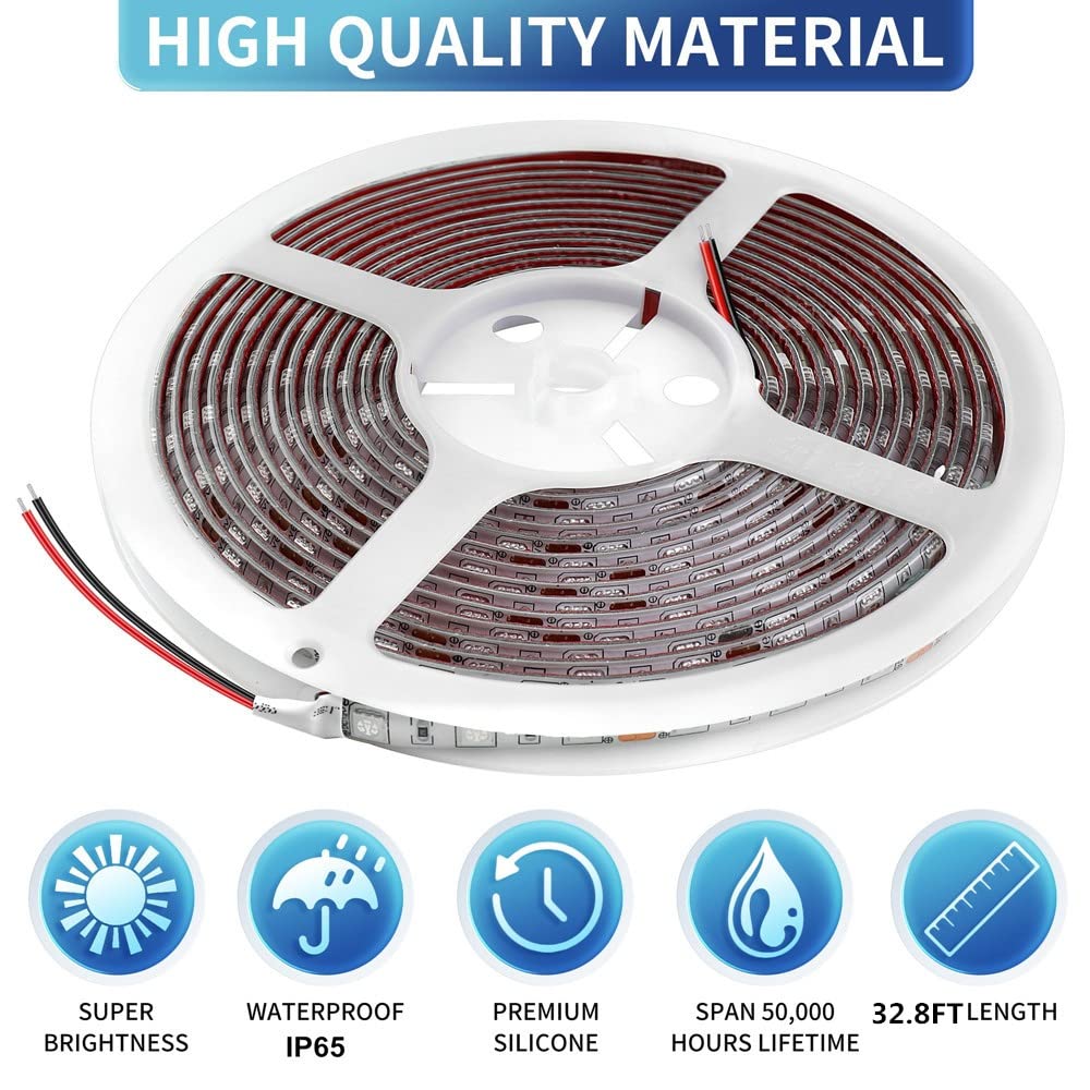 Hokiion Led Boat Strip Lights, 32.8Ft Waterproof Under  nel Lights, Blue Copper For Pontoon, Bass Fishing, Yacht, Kayak