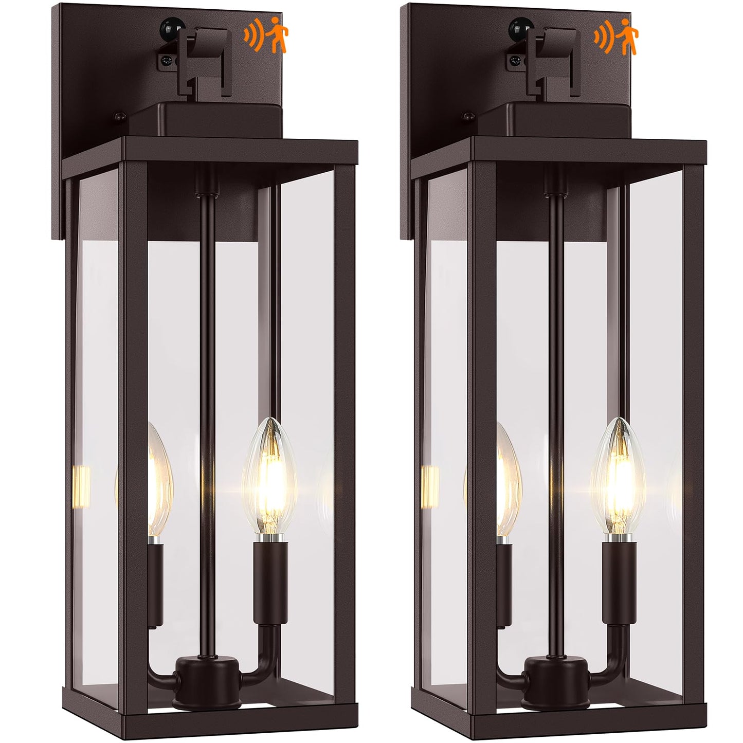Beslowe 18  Upgraded Motion Sensor Outdoor Wall Lights  Dusk To Dawn Porch Lights Outdoor Wall Sconces  3 Lighting Modes Exterior Lighting Fixtures With Hooks  Brown Outside Lights For House  2-Pack