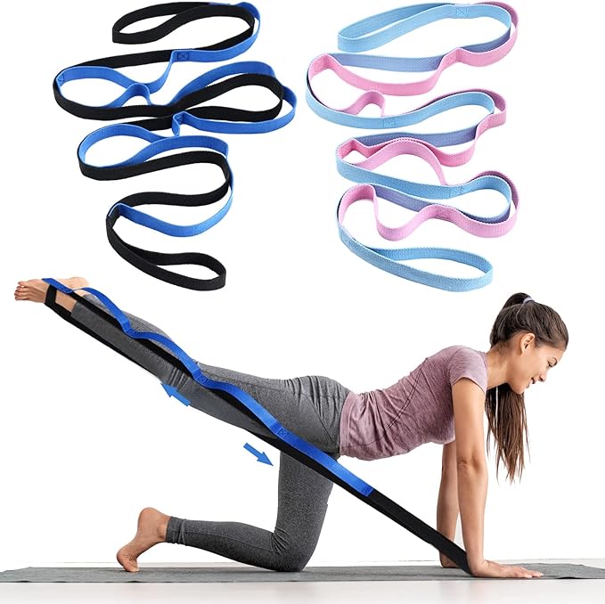 Leyndo 2 Pcs Stretching Strap with 10 Loops -yoga Strap for Physical Therapy, Non-elastic Exercise Straps for Home Workou...