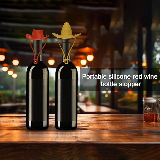 2 Pack Cowboy Hat Silicone Wine Cork, Decorative Wine Stoppers for Wine Glass Bottles,Bottle Stopper with Sombrero Design, Wine Accessories, Keeps Wine Fresh, Wine Gifts (Wheat & coffee)