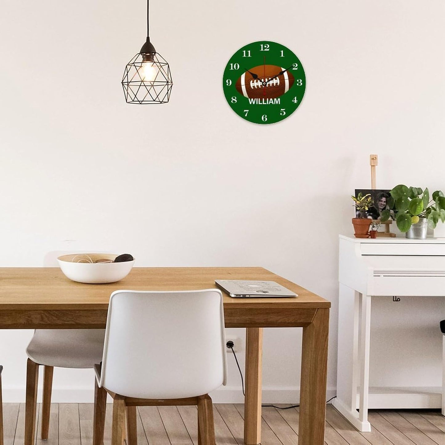 10 inch Personalized Name Football Wall Clocks Battery Operated for Kids Bedrooms Nursery School Playroom Decor,Custom Kids Name Wall Clock,Rugby Wood Round Clock Silent