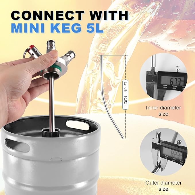 Marinersbrew Mini Keg Dispenser,5L Mini Keg Spear,Stainless Steel Ball Lock Quick Fitting Mini Keg Growler with 10.82" Stainless Steel Hose (With Stainless Steel Hose)