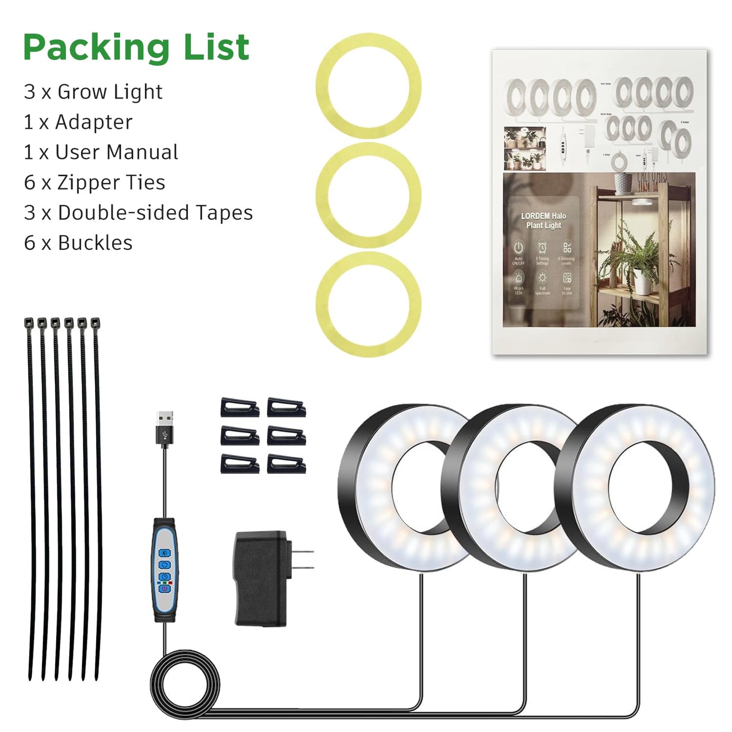 Tri-Head Grow Light For Indoor Plants  10-Level Dimmable Plant Light With 6H/12H/16H Timer  144 Leds Full Spectrum Grow Lamp For Seedlings  3 Lighting Modes  7.5Ft Long Cord For Under Cabinet  Shelves