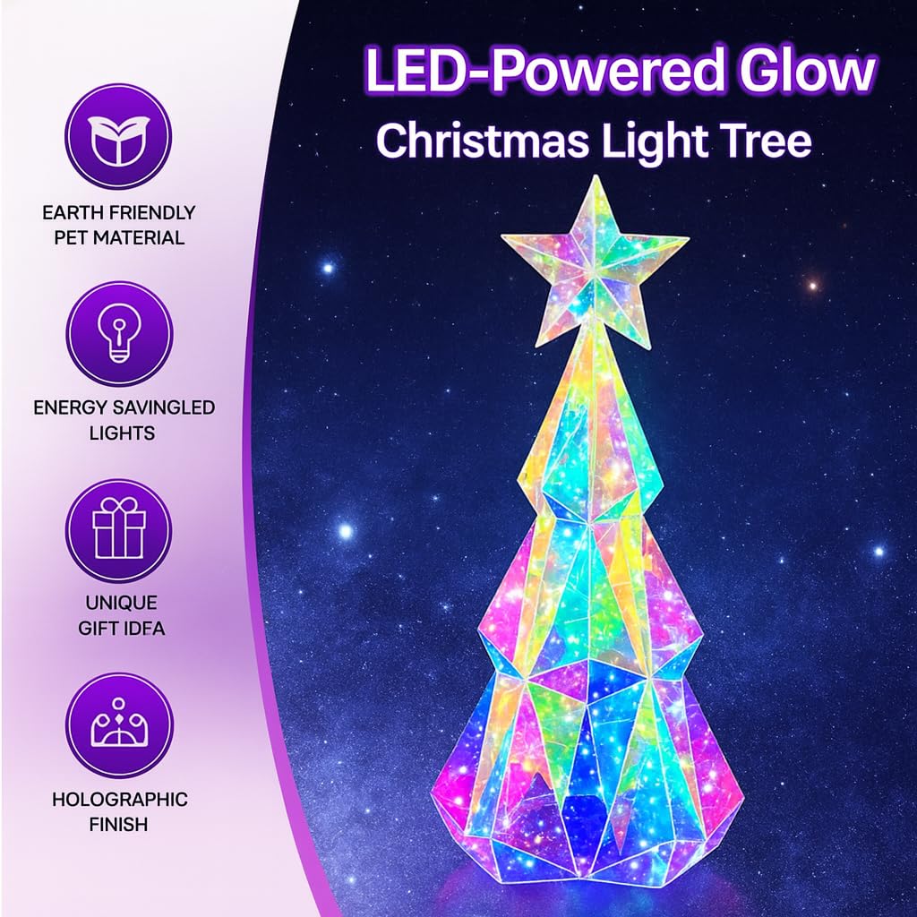 Aladdinas Led Teddy Bear Night Light  Holographic Iridescent Design  Nursery Decor Display Box With Ribbon (Christmas Tree  Christmas)