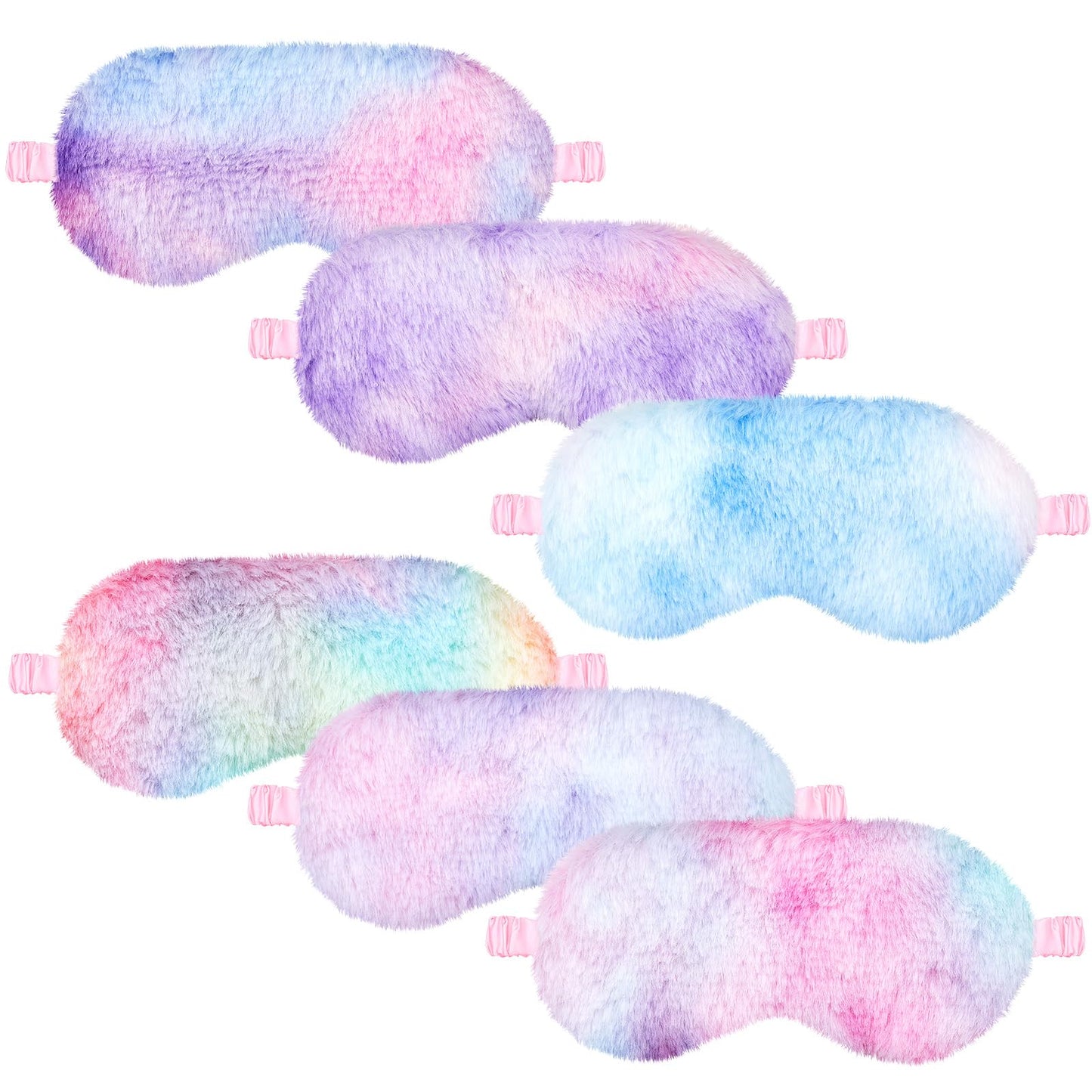 Cuffbow 6 Pcs Plush Sleep Eye Mask Silk Furry Eye Covers for Sleeping Cute Sleep Mask Fluffy Comfortable Sleeping Blindfold for Travel Sleepover Nap Party Supply Women(Tie Dye,Rainbow)