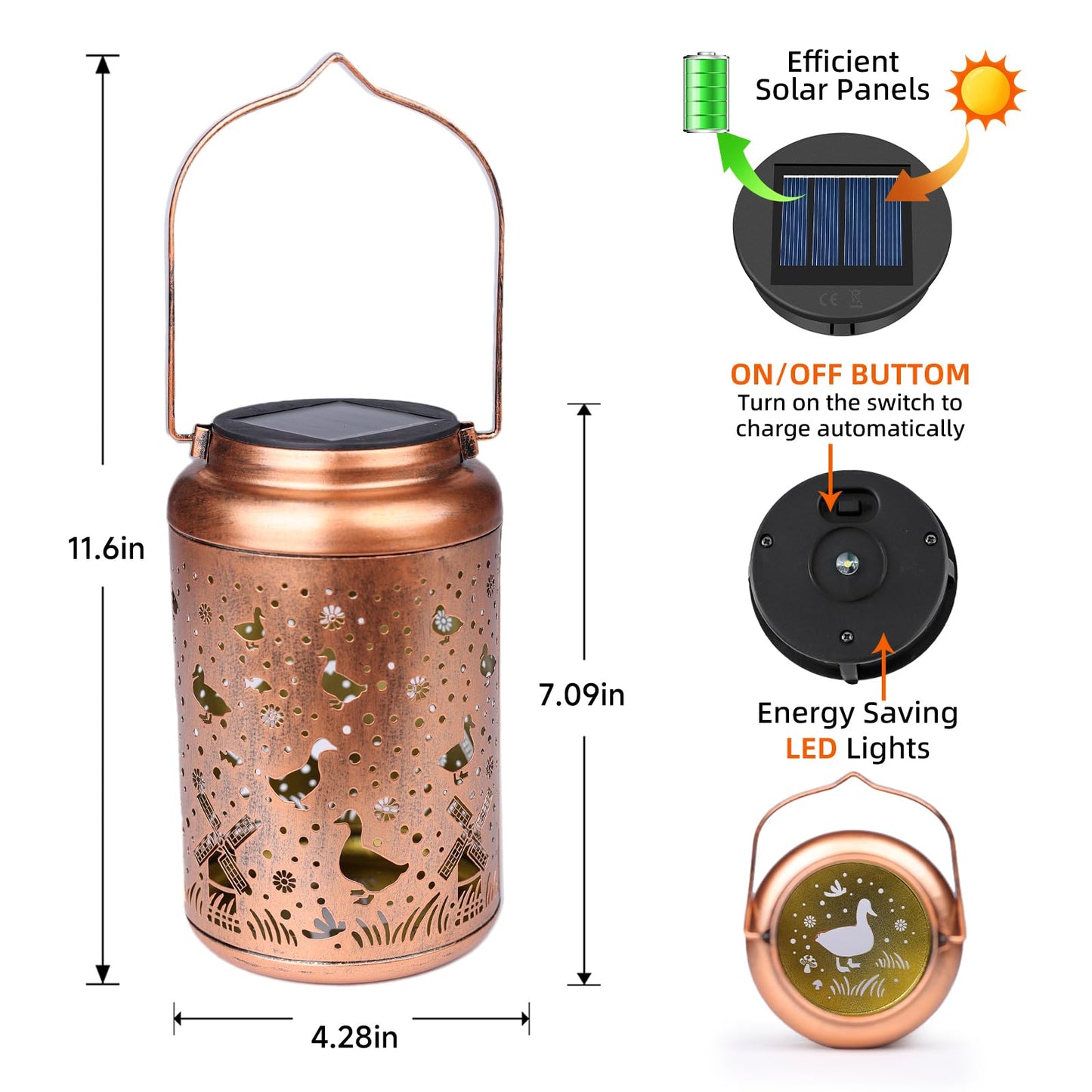 Duck Solar Lanterns Outdoor Waterproof Hanging Solar Lights Duck Garden Decor Gifts For Women Men Metal Lantern Decoration Outside For Yard  Patio  Backyard  Porch  Pathway  Lawn
