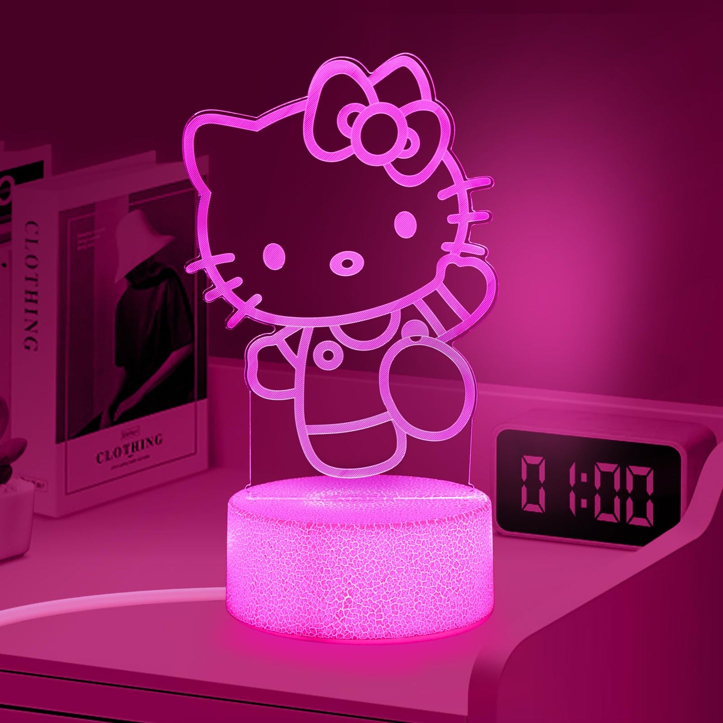 Sunduck Pink Kawaii Kitty 3D Night Light With Corded Control- Dreamy Girls Room Decor  Perfect Birthday/Christmas Gift For Kids  Unique Holiday Present
