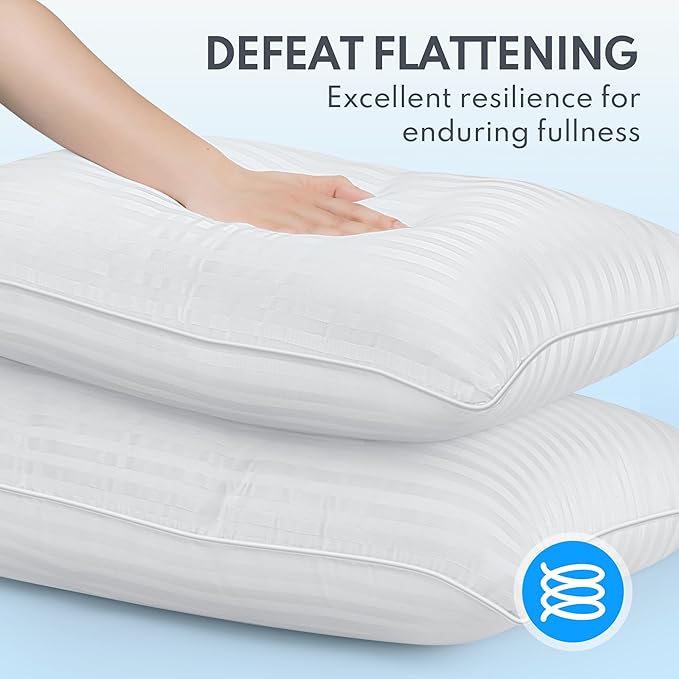 Queen Size Bed Pillow - Premium Down Alternative Cooling Pillows Set of 2 for Side, Back, and Stomach Sleepers Hotel Quality Fluffy Soft Microfiber Fill Breathable Skin-Friendly