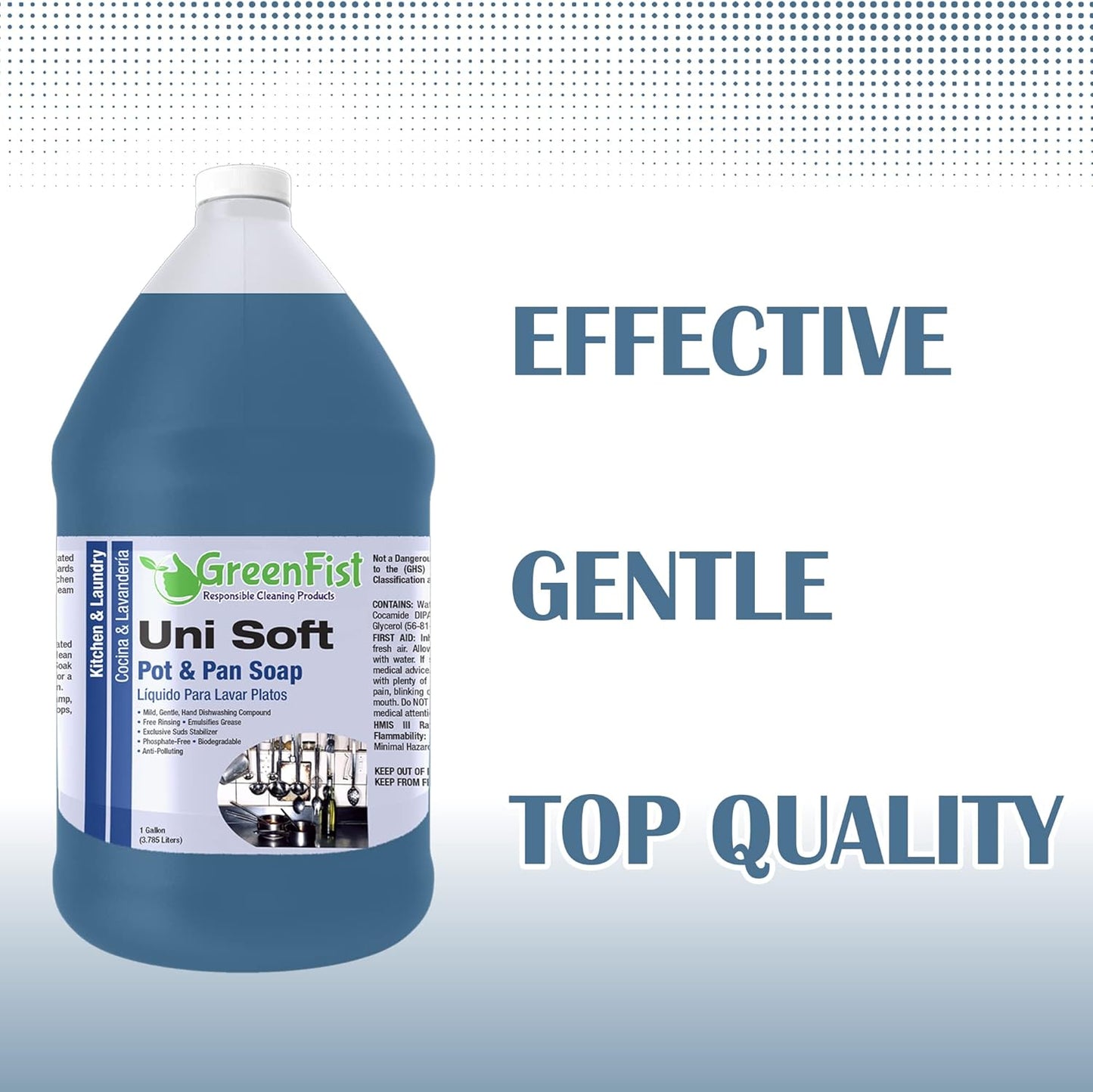 GreenFist Dish Soap Professional Detergent Liquid Pot & Pan Dish-Wash - Light or Heavy Use (Blue Unisoft 1 Gallon)