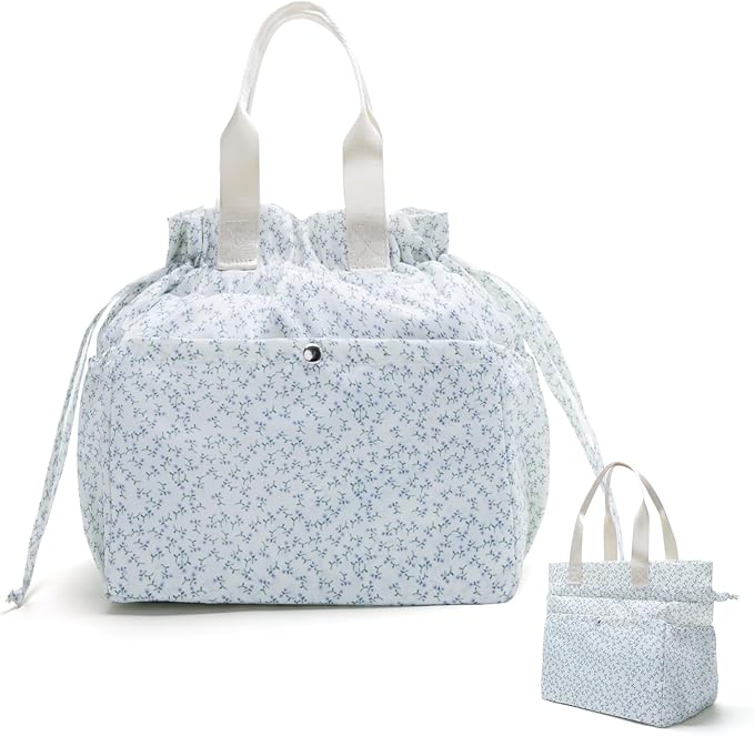 MEXS Lunch Bag for Women Reusable Drawstring Insulated Lunch Box Stain-Resistant Large Cinch Closure Lunch Bags for Work Office (lavender)