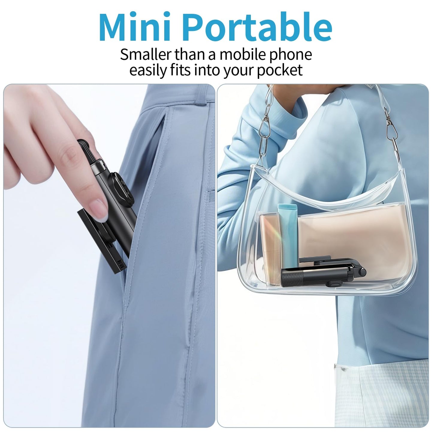 Mini Selfie Stick Tripod, Pocket Flex Tripod I-Phone Android Phone Grip, Portable Small Size Travel Compact Phone Selfie Stick W