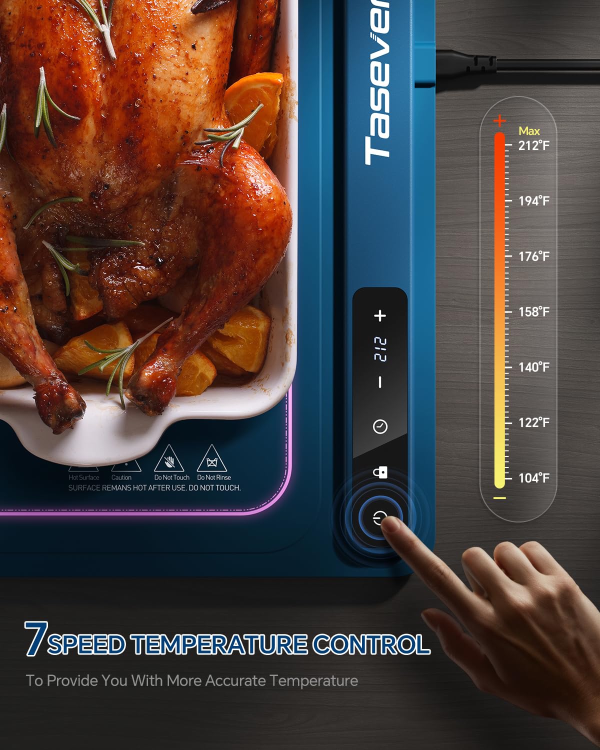 Taseven Food Warming Mat, Silicone Heating Tray with 7 Temperature Settings, Quick Full Surface Heating Pad, Thermochromic Line, Kids Lock, Food Warmers for Parties