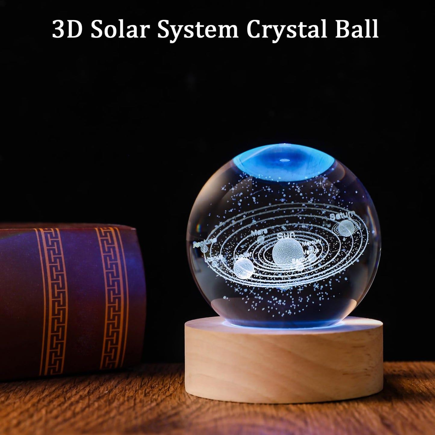 Qianruna 3D Solar System 60Mm Crystal Ball Astronomy Universe Gifts 3D Solar System  ts Model Science Space Themed Physics Gifts Night Light Lamp For Kids Men Him Science Teacher