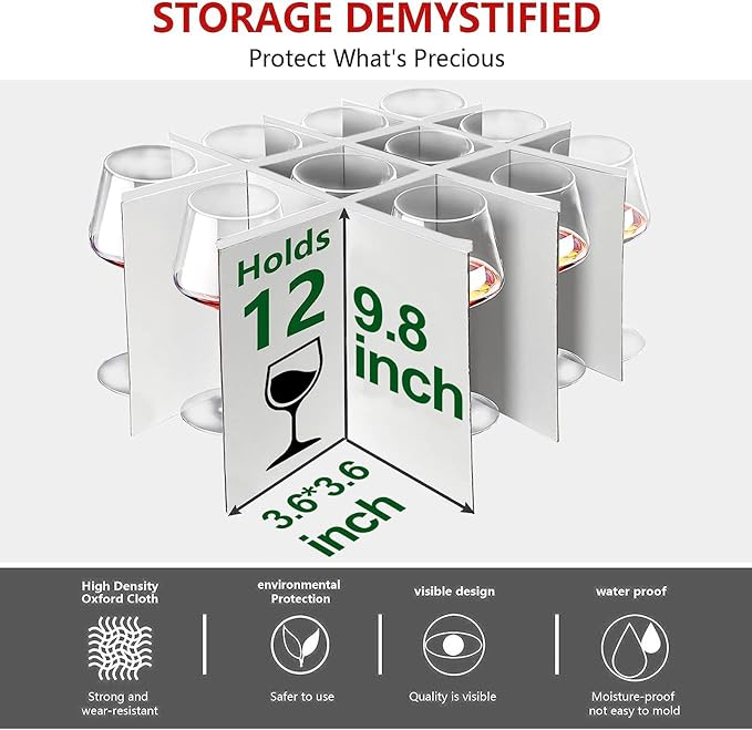 homyfort 2 Pack Stemware Storage Cases, Wine Glass Storage Box with Dividers, China Crystal Glass Storage Containers Organizer for 24 Glassware Moving and Protection (Grey)