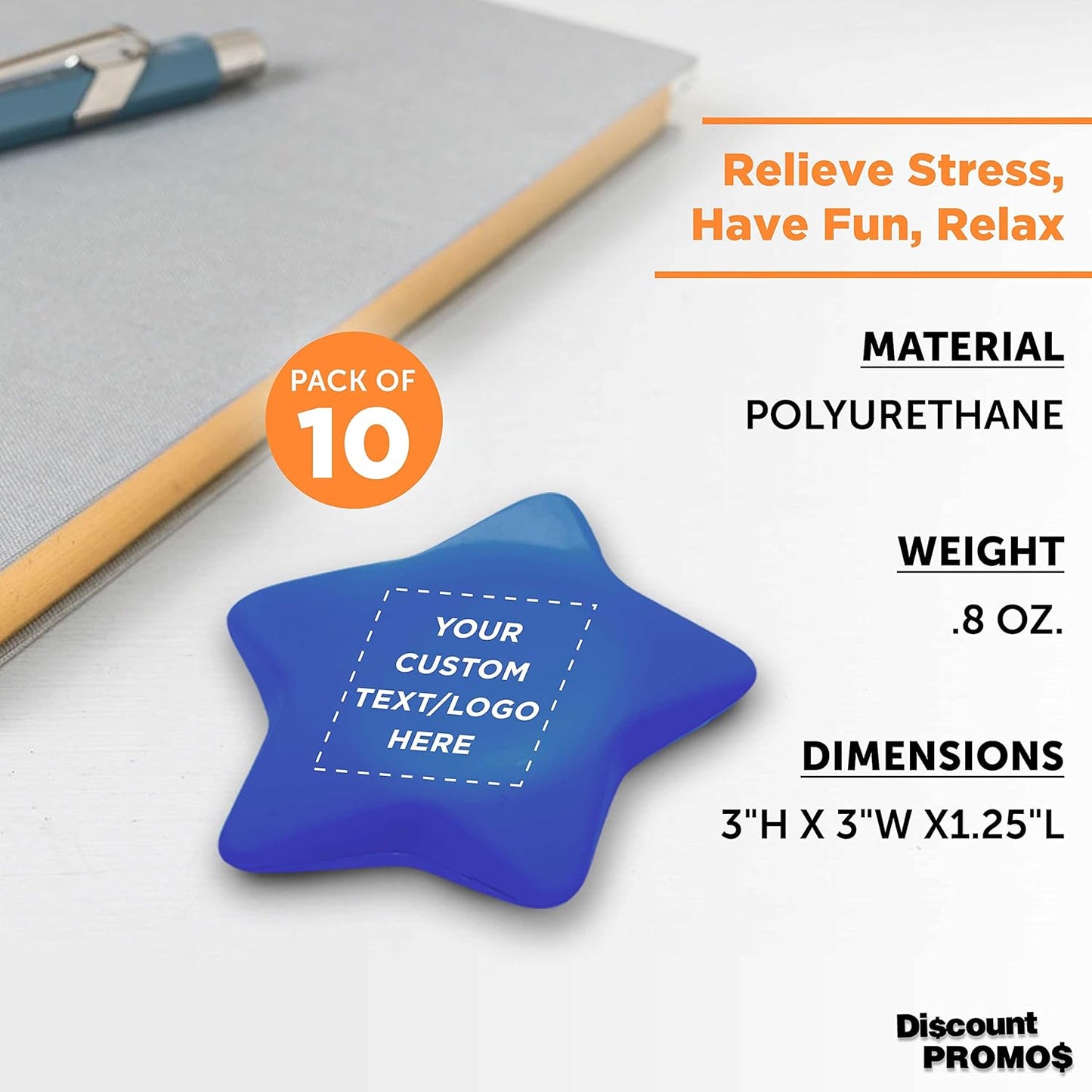 DISCOUNT PROMOS Custom Star Squeeze Balls Set of 10, Pesonalized Bulk Pack - Perfect for Promotional Giveaways - Blue