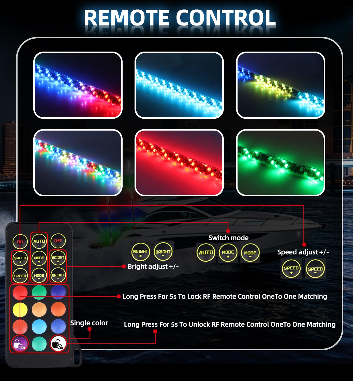 Tavaray 3Ft Boat Navigation Lights  Nav Lights For Boats With 600+ Dynamic Rgb Patterns  Remote Control  2Nm Coast Guard Compliant  360 Visibility  Boat Stern Light With Top White Led