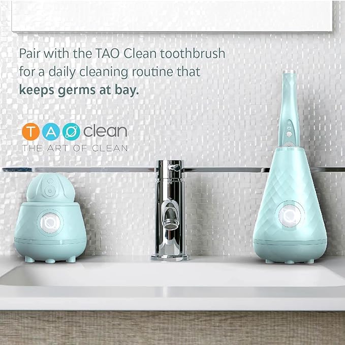 TAO Clean Ona Diamond Orbital Facial Brush and Cleansing Station, Electric Face Cleansing Brush with Ergonomic Handle, Dual Speed Settings, Light Blue