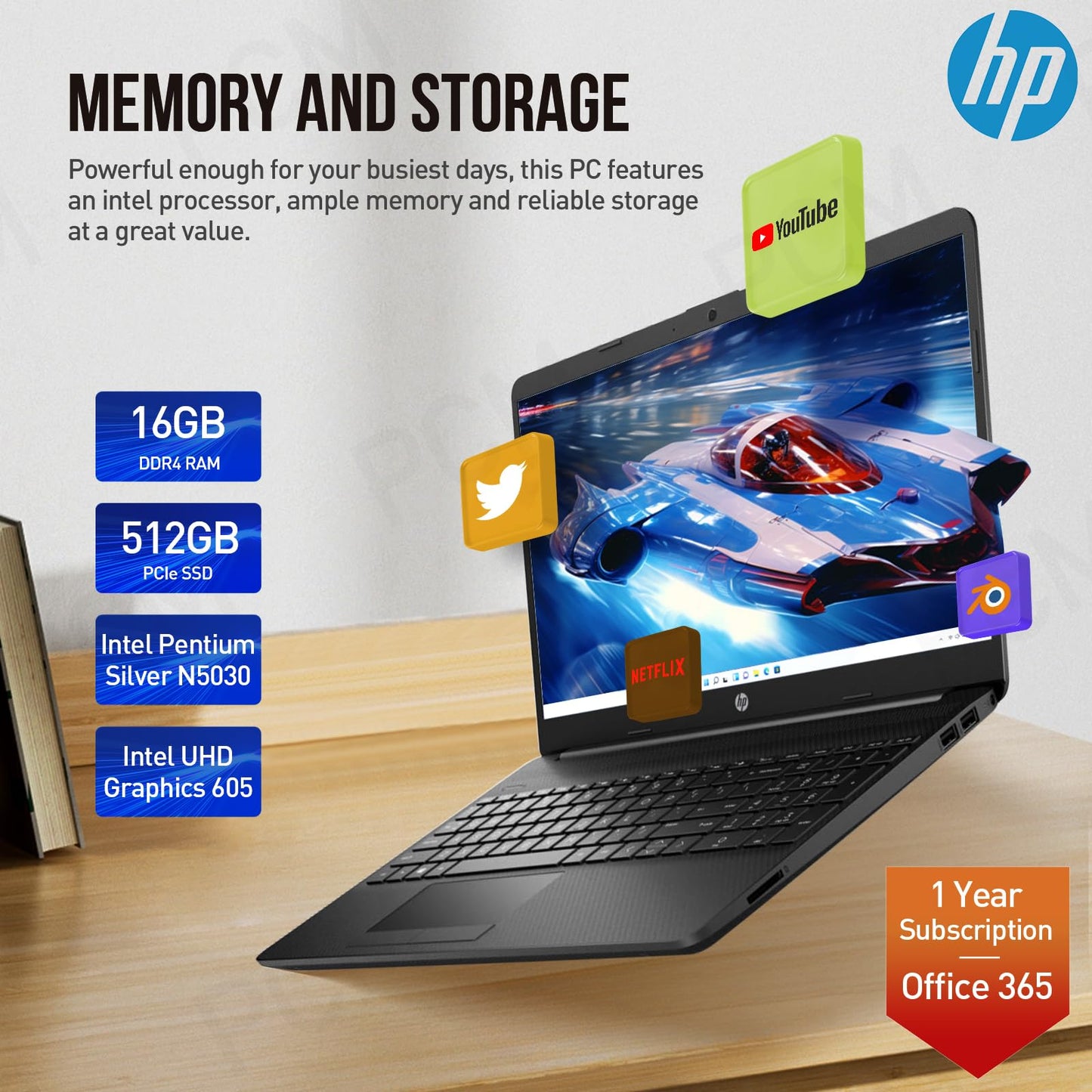 Hp 15.6 Laptop Computer, 15.6 Inch Hd Display, Intel Pentium Silver N5030, 16Gb Ram, 512Gb Ssd, 1 Year Office 365, Windows 11, L